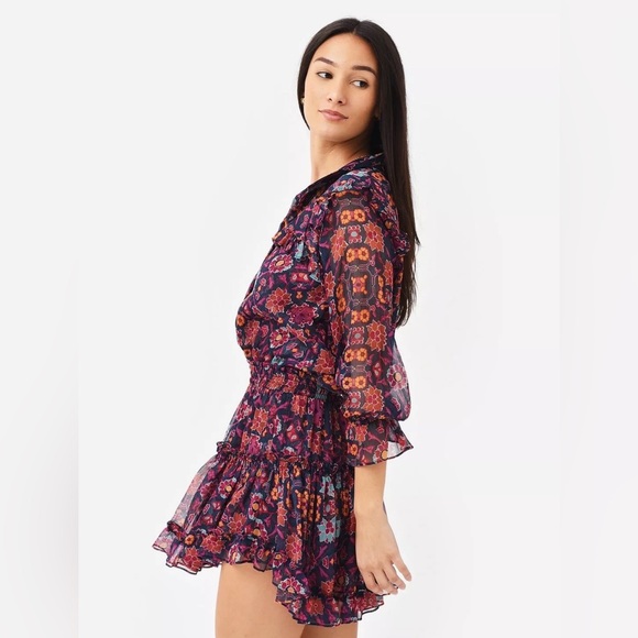 NWT Misa Los Angeles Vittoria Mini Dress Floral Ruffle  V-neck Size Large - Picture 2 of 9